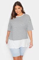 yours camiseta algodon blanca de rayas azul oscuro mujer curvy y tallas grandes yours