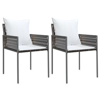 Pack 2 Uds Sillas Jardín | Silla De Exterior | Sillón Y Cojines Ratán Sintético Marrón 54x61x83cm