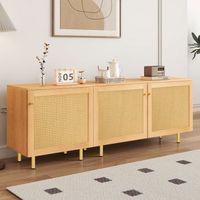 aparador modular de 3 puertas - mueble para comedor - mdf y ratan - natural 180x40x63cm