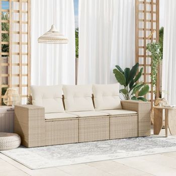 Conjunto De Sofás De Jardín Con Cojines Beige 3 Uds | Mueble Jardin Mesa Y Sillas Ratán Pe Cfw935765