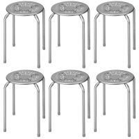 costway juego de 6 taburetes apilables con almohadillas antideslizantes estructura metal y calado para salon comedor oficina carga 110kg plateado
