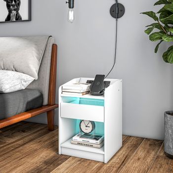 Mesita De Noche De Melamina De Madera Homcom 40x40x58 Cm Blanco