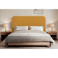 dhome cabecero mostaza curvo con patas tapizado en polipiel 100cm altura 125cm para pared acustico absorbente cama dormitorio mostaza 100cm