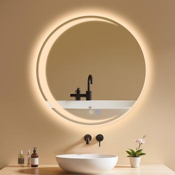 Espejo De Baño Con Iluminación Moderno Redondo 70cm Ip44 Espejo De Pared Regulable Para Baño Zmh