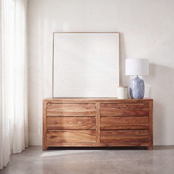 Cómoda de 165 cm de sheesham macizo con 6 cajones