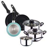 bateria de cocina de acero inox y sartenes celeste o162024 cm