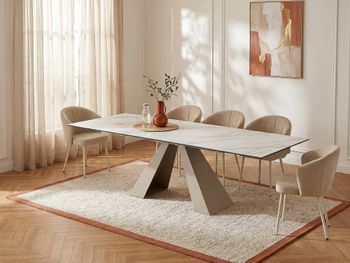 Mesa de comedor cristal beige, blanco