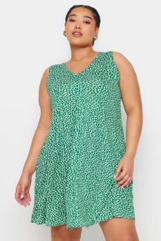 Yours Vestido Sin Mangas Mini Verde De Florecitas, Mujer Curvy Y Tallas Grandes, Yours