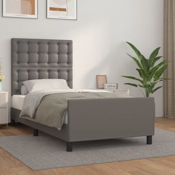 Cama Individual | Cama De Adulto | Estructura De Cama Sin Colchón Cuero Sintético Gris 90x200 Cm Cfw339126