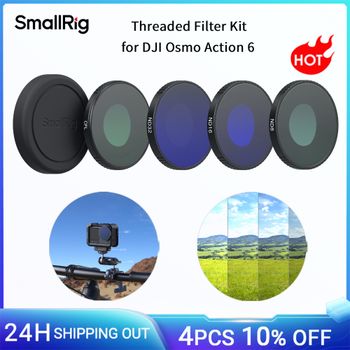 Kit de Filtros Roscados SmallRig para DJI Osmo Action 6, Kit de Filtros CPL y ND16 y ND32/8 con Cubierta de Lente de Silicona, Vidrio de Alta Alúmina 6036