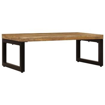 Mesa De Café - Mesa De Centro Madera Maciza De Mango Y Acero 100x50x35 Cm