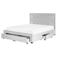 cama con almacenaje de terciopelo gris claro 160 x 200 cm cajones cabecero alto capitone glamuroso lievin
