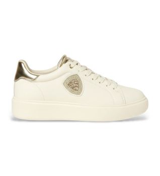 Blauer para mujer. S6VENUS01 Zapatillas de Piel Venus blanco, dorado (37), Plano, Cordones, Casual