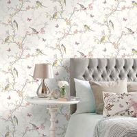 papel pintado romantico de pajaros y mariposas en ramas de arbol - birdie 564683 de gaulan - rollo de 10 m x 053 m