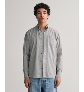 Gant para hombre. 3000140 Camisa de popelina Regular Fit Banker Stripe negro (XL), Casual, Algodón, Manga larga