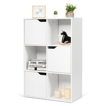 Costway Armario de 6 Cubos y Puertas para Casa Oficina y Librería con 3 Niveles para Libros Juguetes y Decoraciones Blanco 60 x 29 x 89,5 cm