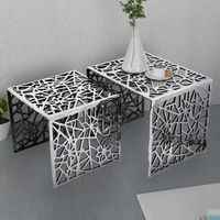 2 uds mesa auxiliar  mesita auxiliar  mesa de cafe cuadrada aluminio plateada