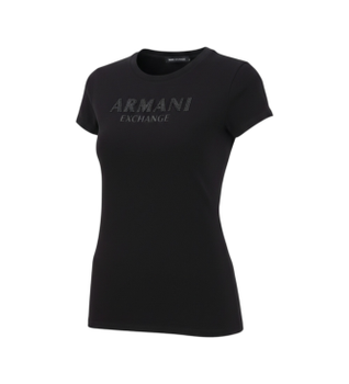 A|X Armani Exchange para mujer. XW002106AF10356UC001 Camiseta logotipo negro (L), Casual, Algodón, Manga corta