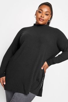 Yours Top Negro Canalé Con Cuello Perkins, Mujer Curvy Y Tallas Grandes, Yours