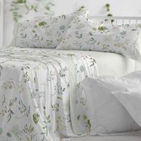 juego de sabanas 50 algodon diseno flores acuarela azul 135 x 190200 cm - menta - burrito blanco