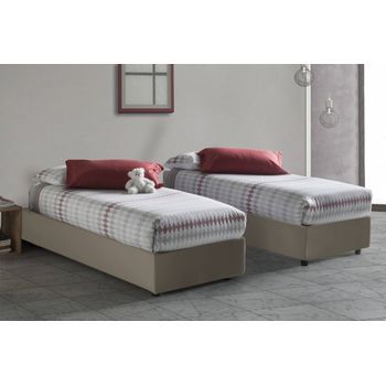 Talamo Italia Cama Individual Con Contenedor Silvia Sommier, Made In Italy, Cama Con Tapizado En Ecopiel, Apertura Lateral, Con Colchón De 80x190 Cm Incluido, Taupe
