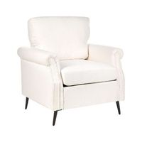 sillon tapizado de tela blanco patas de metal negras estilo retro sala de estar vietas