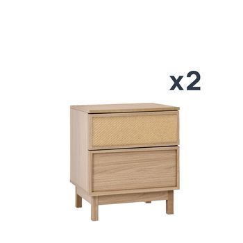 Pack 2 Mesitas De Noche De 2 Cajones En Madera Color Natural Y Fibra Natural Klast Home 48 X 55 Cm - Natural