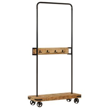 Perchero Con Ruedas Madera Maciza Mango Y Hierro 90x35x190 Cm Vidaxl