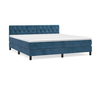 Cama box spring con colchón terciopelo azul oscuro 160x200 cm diseño de botones
