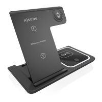 aisens asch-15w3wc043-bk cargador inalambrico usb-c 3 en 1 de 15w negro