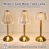 1 pieza de lampara de mesa led moderna en tono dorado con pantalla de tela plisada control tactil lampara de noche usb regalo para dormitorio y sala de estar