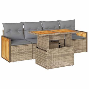 Set Sofás Jardín Y Cojines 5 Pzas Ratán Sintético Acacia Beige Vidaxl