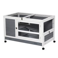 pawhut conejera de madera caseta de interior para mascotas pequenas 2 pisos con ruedas bandeja extraible rampa 102x60x635 cm gris blanco   aosom espana