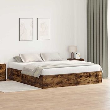 Cama Con Almacenamiento Con Puerta Roble Ahumado 200 X 200 Cm Vidaxl
