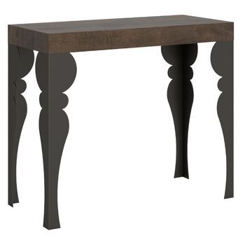 Consola Extensible Estilo Oriental Torza-color Marrón-soporte 2 Pies-3 Alargaderas Gruesas