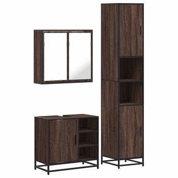 Set De Mueble De Baño | Armarios Baño 3 Uds Madera Contrachapada Roble Marrón