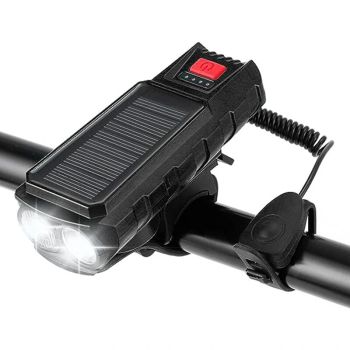 Linterna delantera para bicicleta con carga solar, luminosidad de 400 lúmenes, alcance de 200 metros, batería de 2000 mA