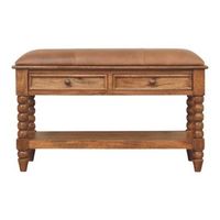 banco de madera maciza mueble artesanal de cuero con husillo