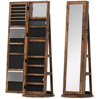 homcom espejo joyero de pie giratorio 360 con estantes y cerradura 55x55x161 cm marron rustico   aosom espana