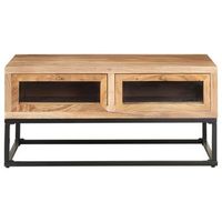 mesa de centro 60x90x40 cm madera maciza de acacia con acabado natural vidrio y acero con recubrimiento en polvo - marron