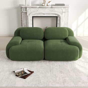Sofá Verde 2 Plazas Modular Sin Marco De Pana Con Reposabrazos Curvos
