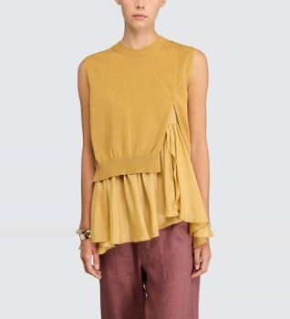 Semicouture para mujer. S6SA01 Top Addy amarillo (L), Casual, Algodón, Sin mangas / Tirantes