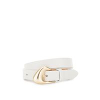 cinturon de piel autentica con estampado tejido y hebilla de metal satinado off white
