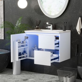 Mueble De Baño Con Lavabo - Mueble Para Baño - Mdf Y Cerámica - Blanco (76x46x50cm)