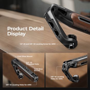 SmallRig - Empuñadura superior de madera con tornillos de fijación retráctiles de 1/4''-20 y 3/8''-16 para ARRI, para jaulas y soportes de cámara universales 5252