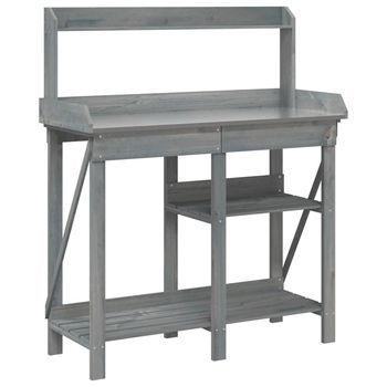 Banco Para Macetas Con Estantes Madera Maciza De Abeto Gris Vidaxl