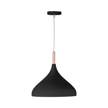 BEL AIR HOME - Lámpara Colgante Baviera - 1xE-27 (BOMBILLA NO INCLUIDA) - Diámetro 30 cm - Metal y Madera - Altura Ajustable (NEGRO)