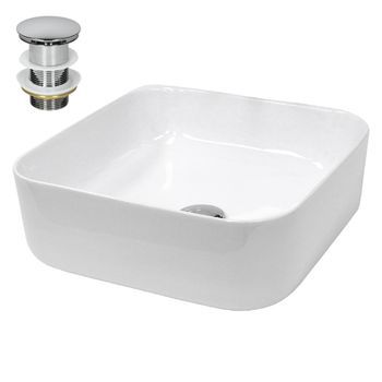 Lavabo Cerámico Cuadrado Blanco 390 X 390 X 140 Mm Ecd Germany