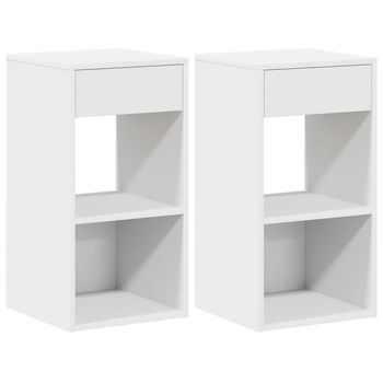 Pack 2 Uds Mesitas De Noche | Mesilla De Noche Con Cajón Blanco 35x34x66,5 Cm