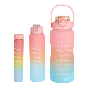 Botella Agua 1.5 Litros Plástico , Botella Agua 2.0 Litros y Agua 900ml y 300ml. Distintas Botellas de Agua Deportivas con Pajita a prueba de fugas, sin BPA, Motivacional, portátil para camping,